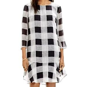MADEWELL Size 6‎ 100% Silk Black White Check Ruffle Hem Knee Length Lined Dress